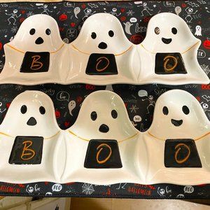 NEW - Pair of 3-Section Platters Halloween Ghosts Global Design 13.6" x 5.6"